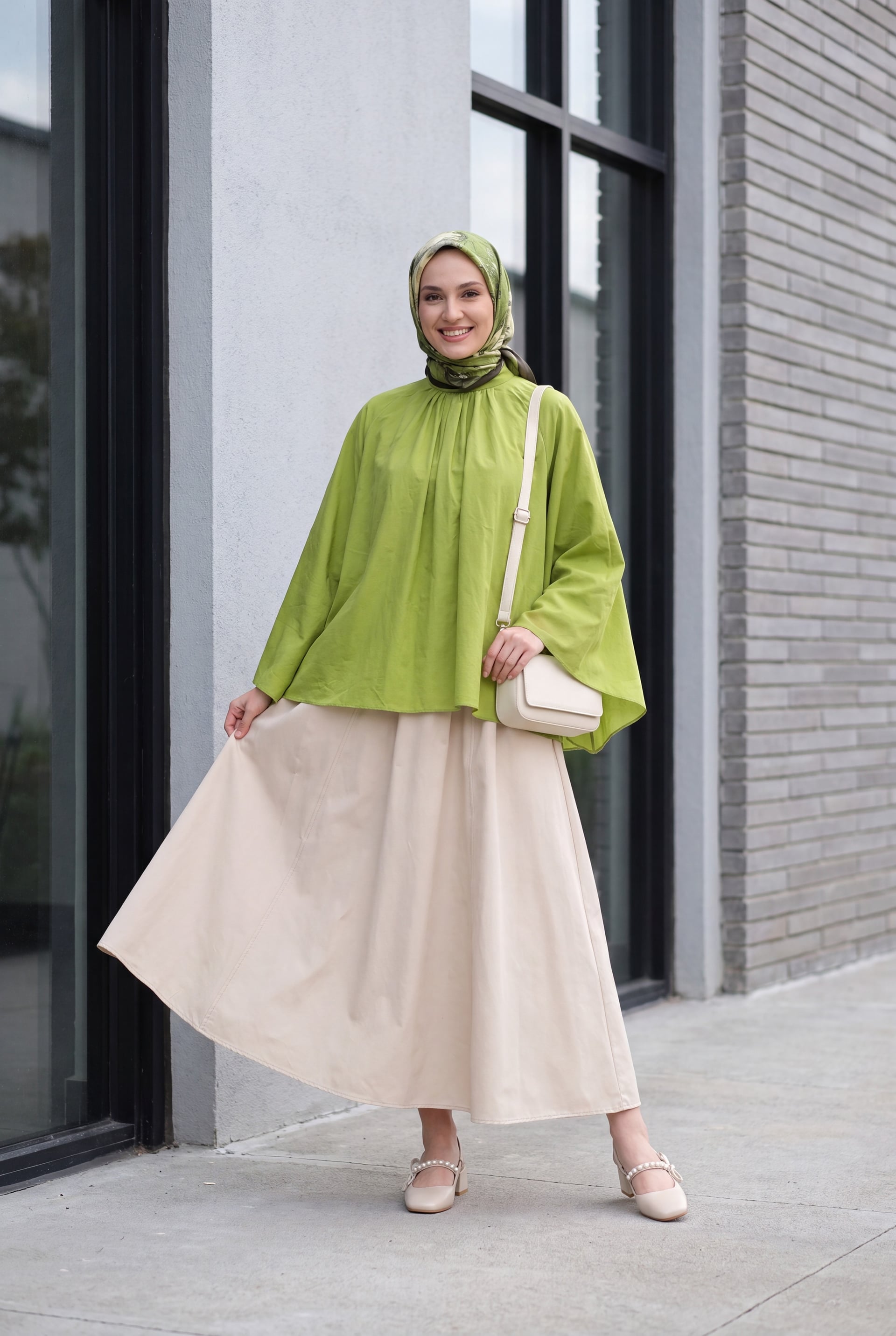 High Neck Spanish Sleeve Lined Voile Blouse - Pistachio Green - Podyumplus - by Peralane - photo 7