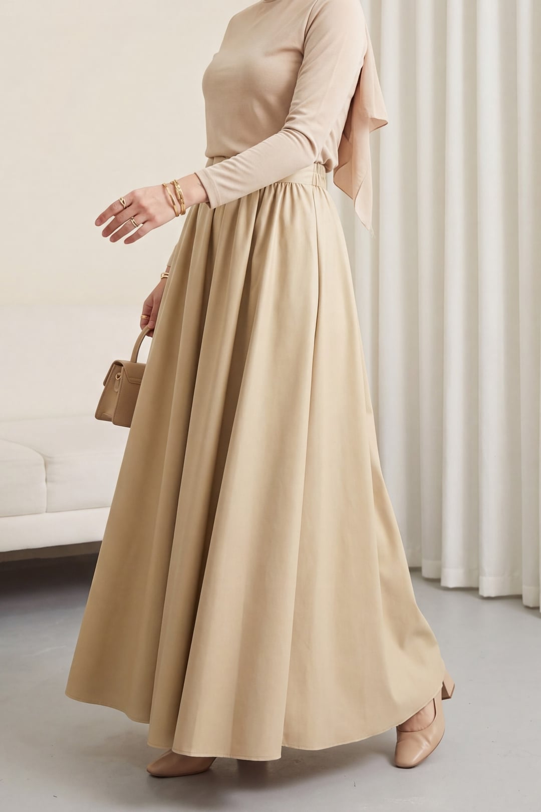 Pleated Bonded Skirt with Pockets - Beige - Podyumplus - by Peralane