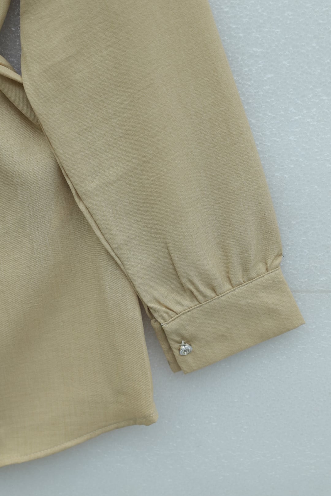 Double-Layer Ruffled Collar Buttoned Tie-Waist Linen Look Tunic - Light Beige - Podyumplus - by Peralane - photo 7