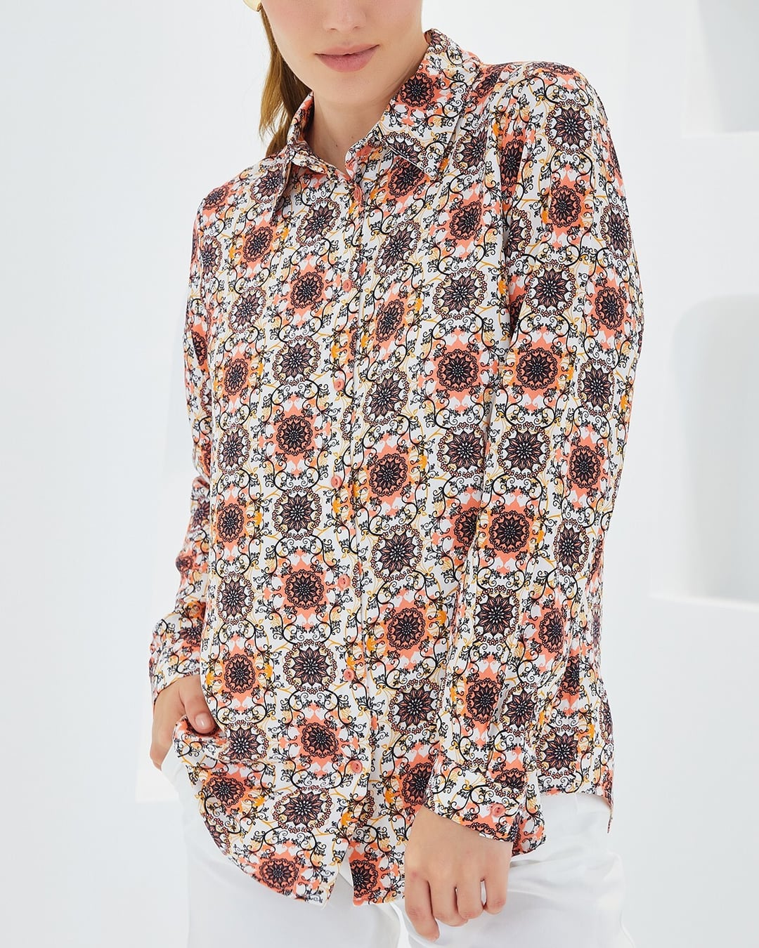 3721 Graphic Print Long-Sleeve Blouse - Orange - Bigdart - by Peralane - photo 3