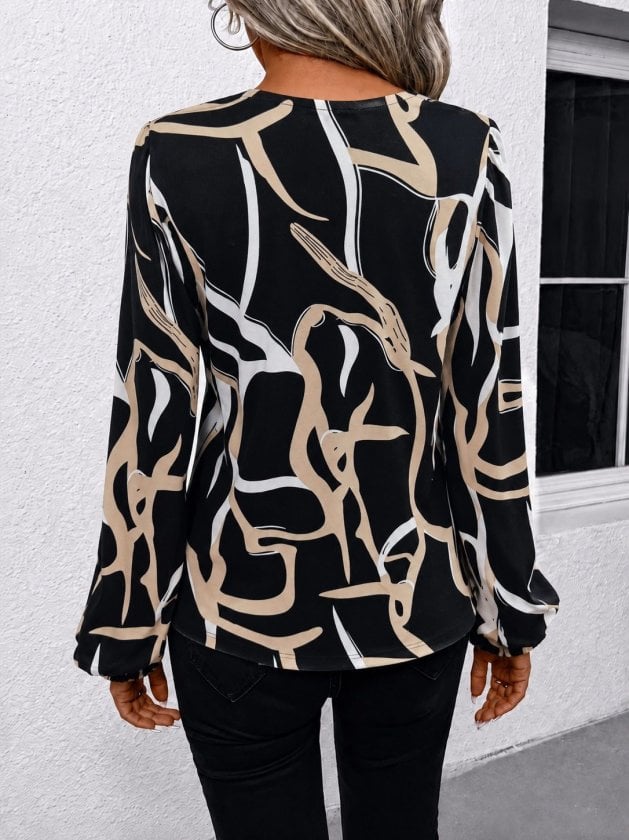 Women's Long-Sleeved V-Neck Abstract Print Blouse - Janes - by Peralane - photo 4