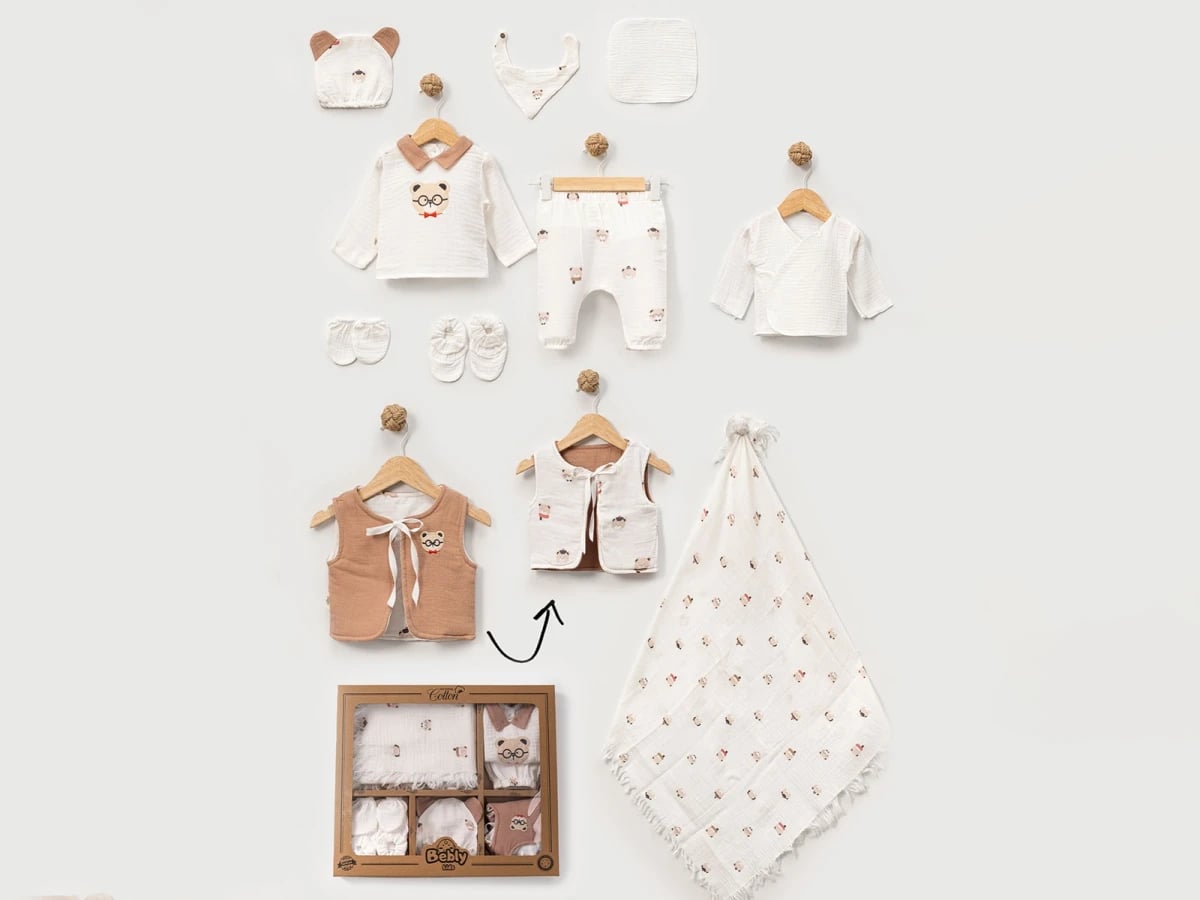 Teddy Bear Print 10-Piece Muslin Hospital Exit Set for Newborn Boys - Bebly - by Peralane