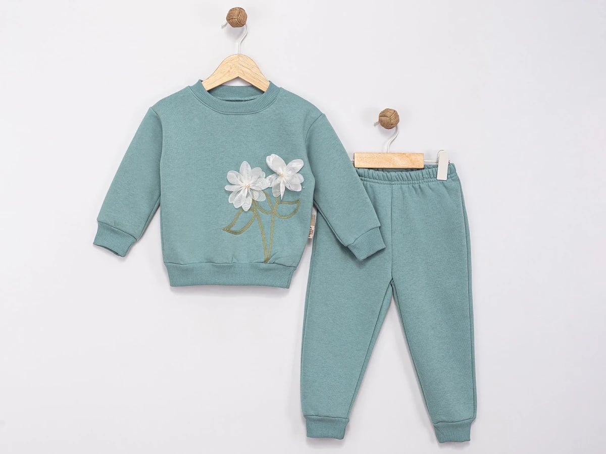 Girls' 3-Thread Brushed Fleece Set with Floral Embroidery - Feely Kids - by Peralane