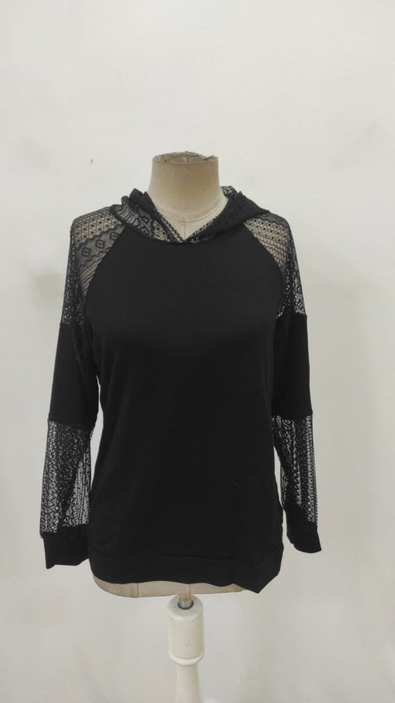 Women's Long Sleeve Lace Hooded Viscose Two-Thread Blouse - Black - Janes - by Peralane - photo 6