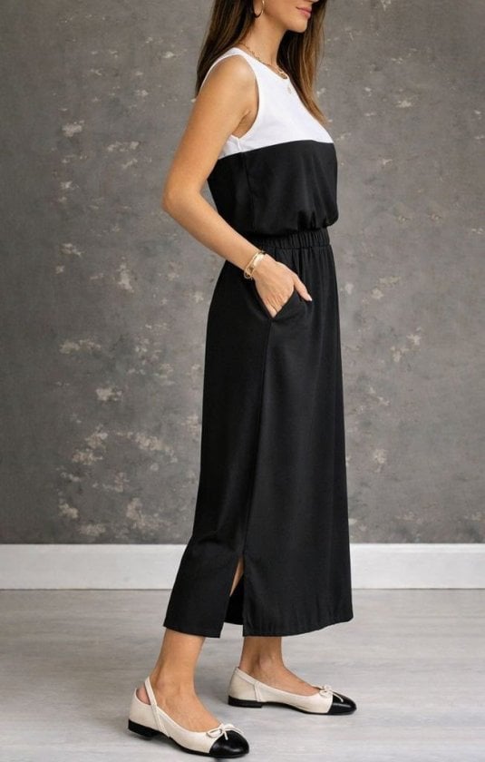 Women's Sleeveless Color-Blocked Midi Dress with Slit - Janes - by Peralane - photo 2