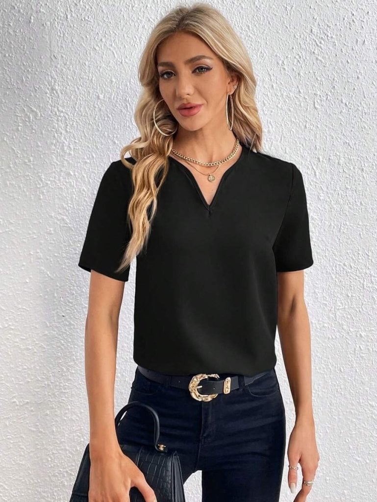 Women's Short Sleeve V-Neck Crepe Blouse - Janes - by Peralane - photo 4