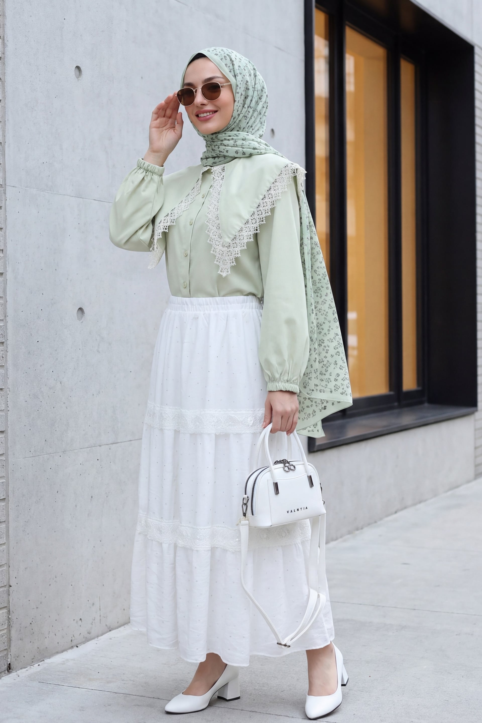 White Lace Trim and Stone Detail Voile Skirt with Elastic Waistband - Podyumplus - by Peralane - photo 2
