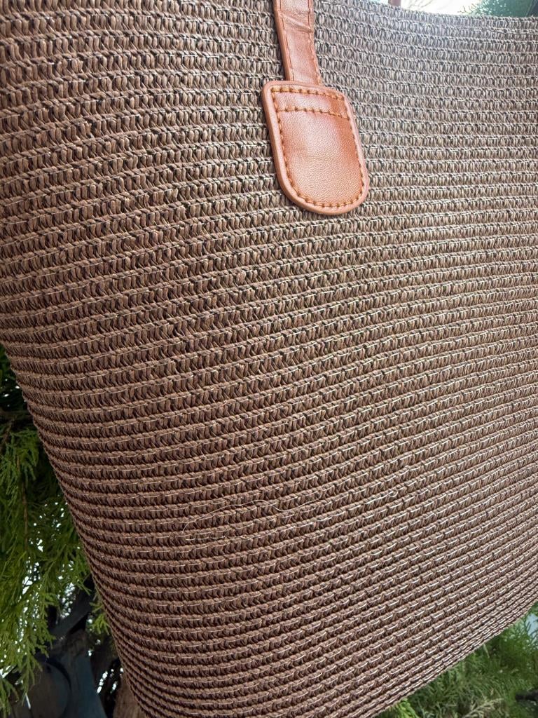 Brown Woven Straw Tote Bag with Faux Leather Handles - Nesvay - by Peralane - photo 3