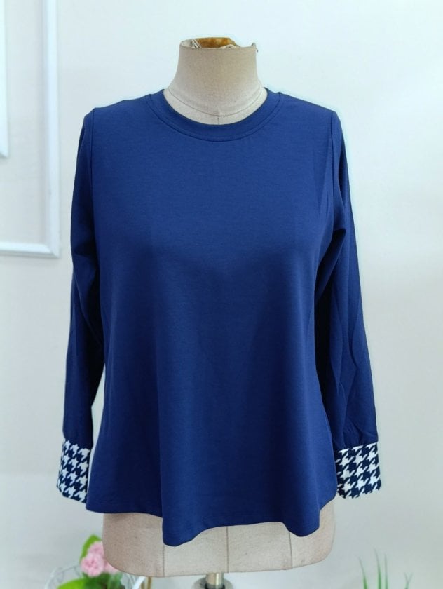 Women's Long Sleeve Round Neck Houndstooth Detail Modal Blouse - Janes - by Peralane - photo 4
