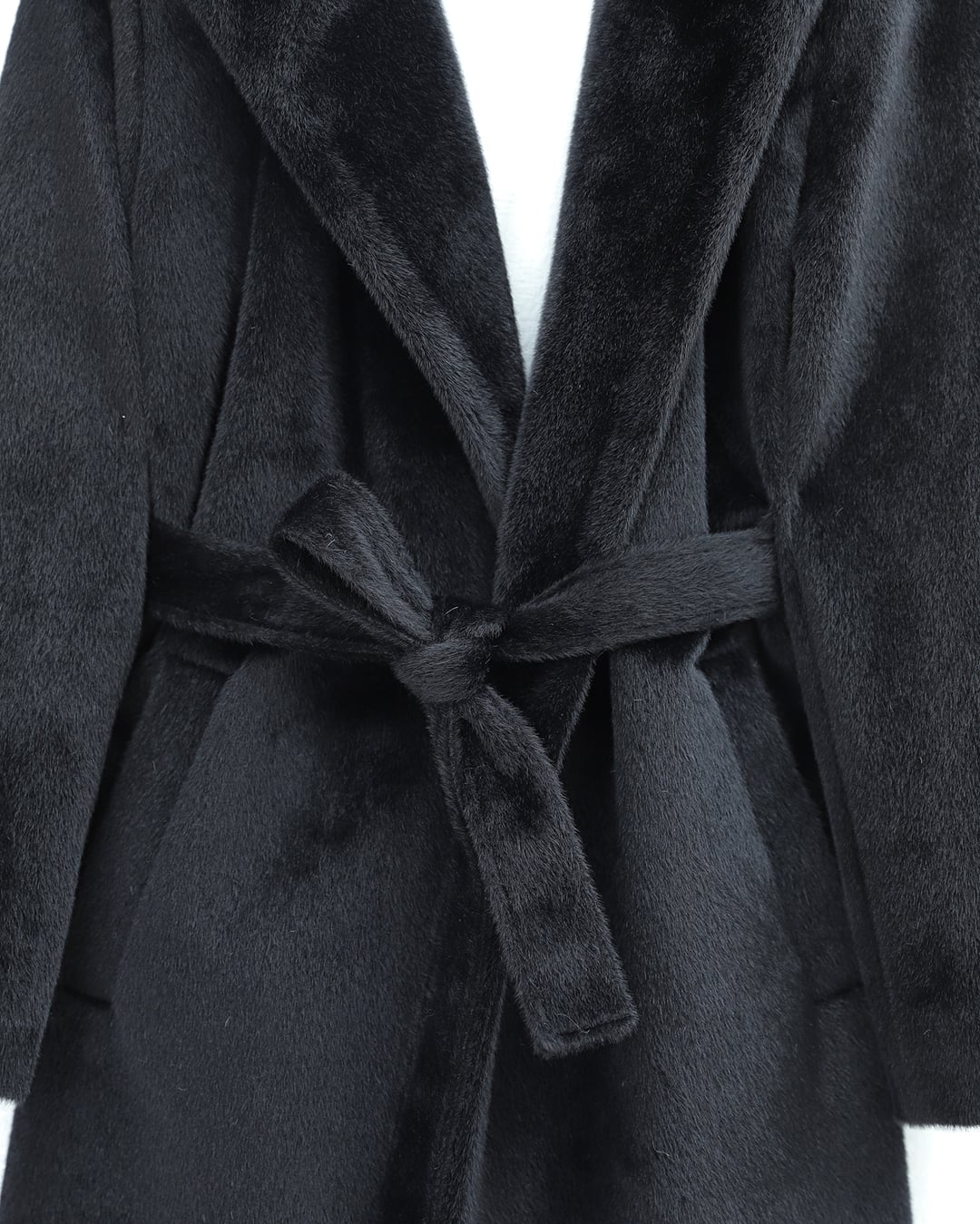 Belted Long Plush Coat with Pockets - Black - Podyumplus - by Peralane - photo 5