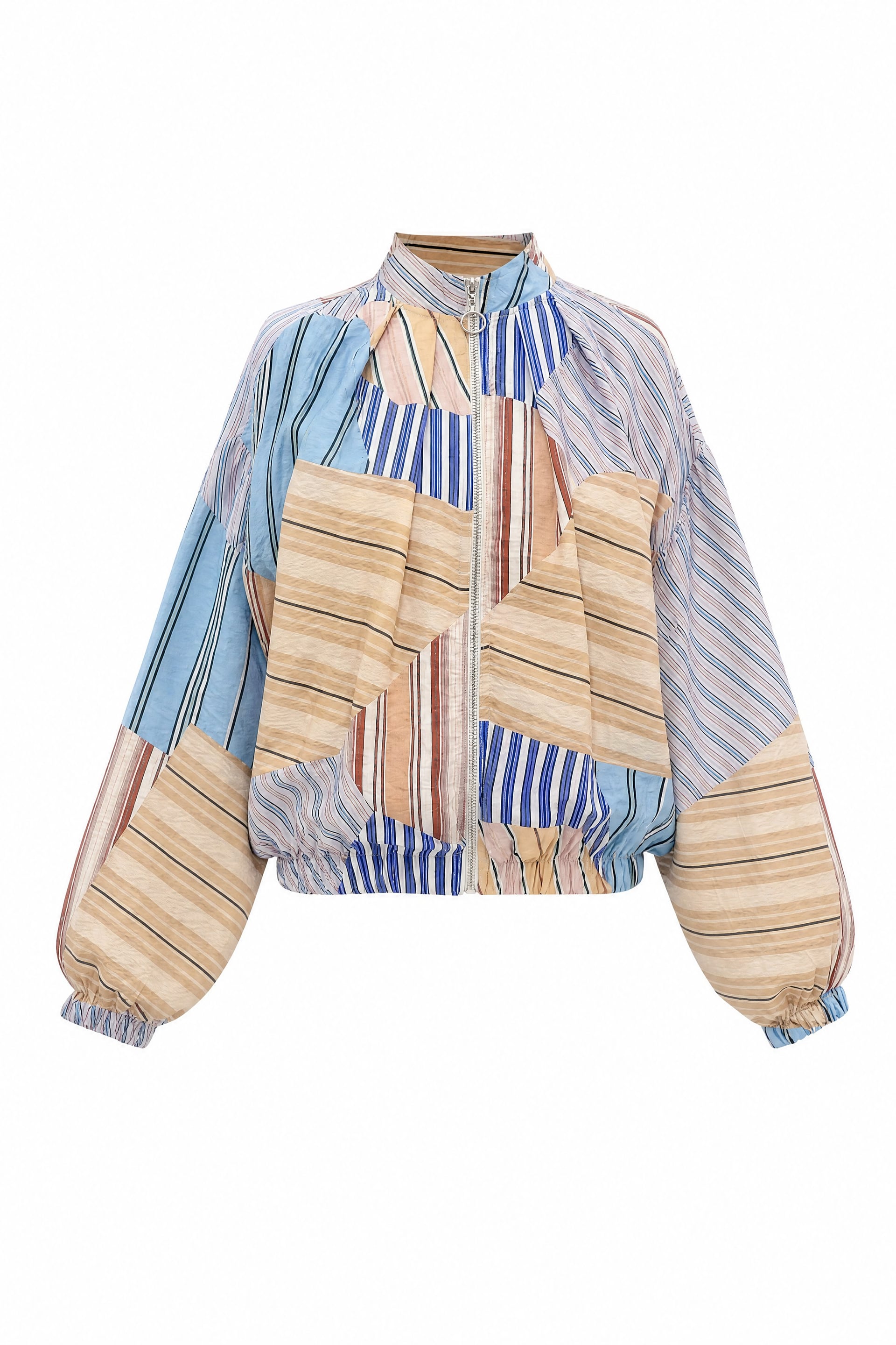 Zip-Front Patchwork Bomber Jacket - Light Blue - Podyumplus - by Peralane - photo 6