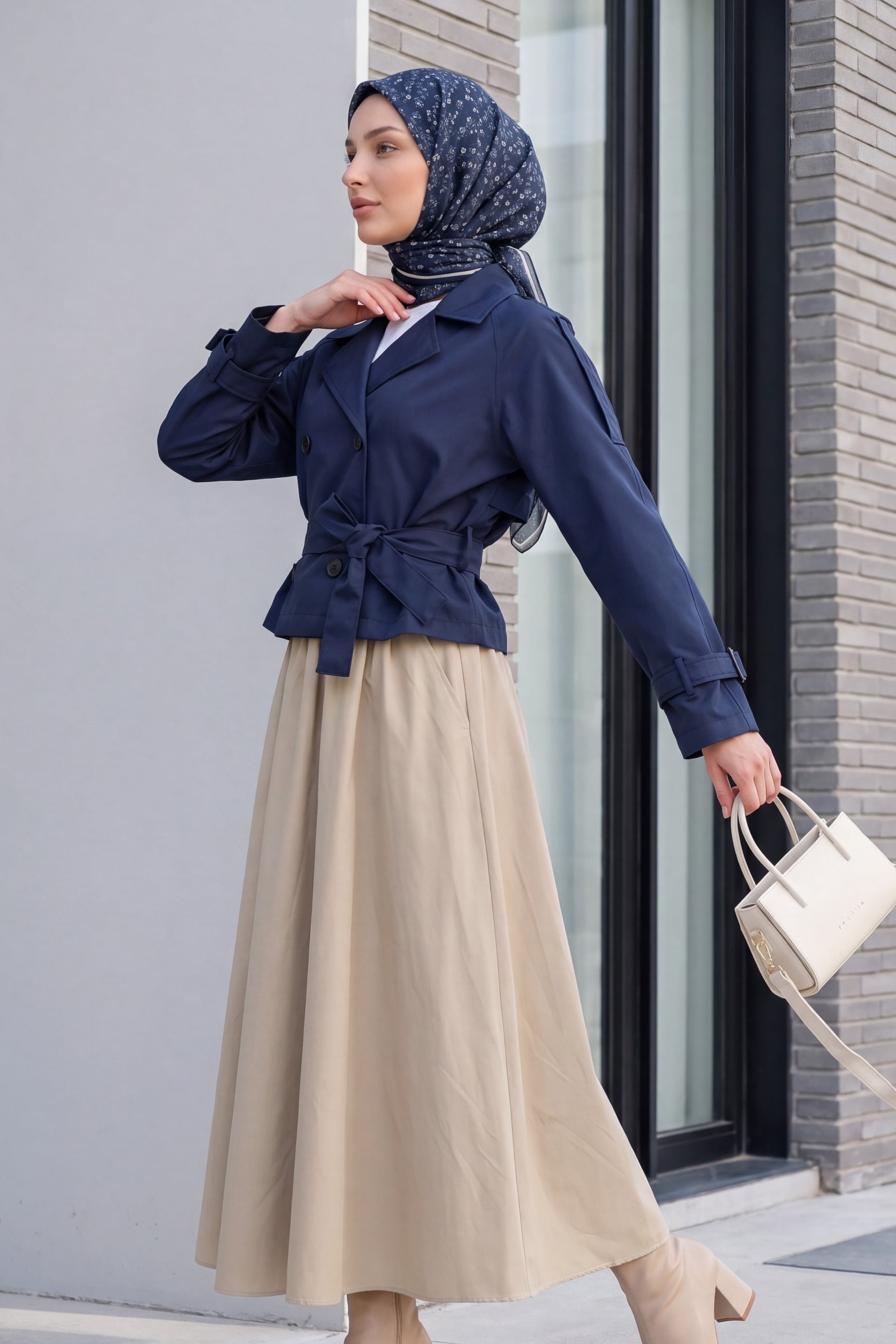 Women's Belted Short Trench Coat Navy - Bigdart - by Peralane - photo 4