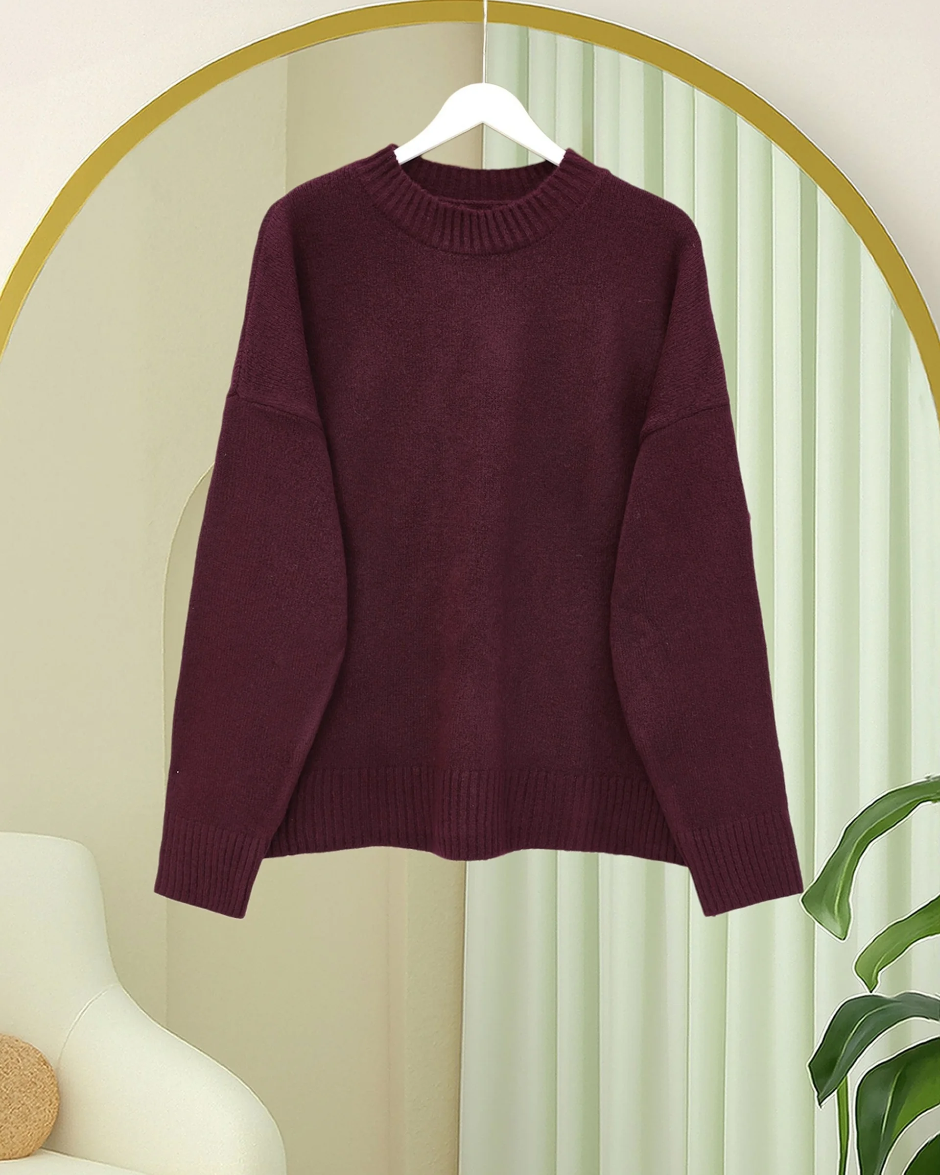 Half-Collar Relaxed Knit Sweater - Bordeaux - Podyumplus - by Peralane - photo 4