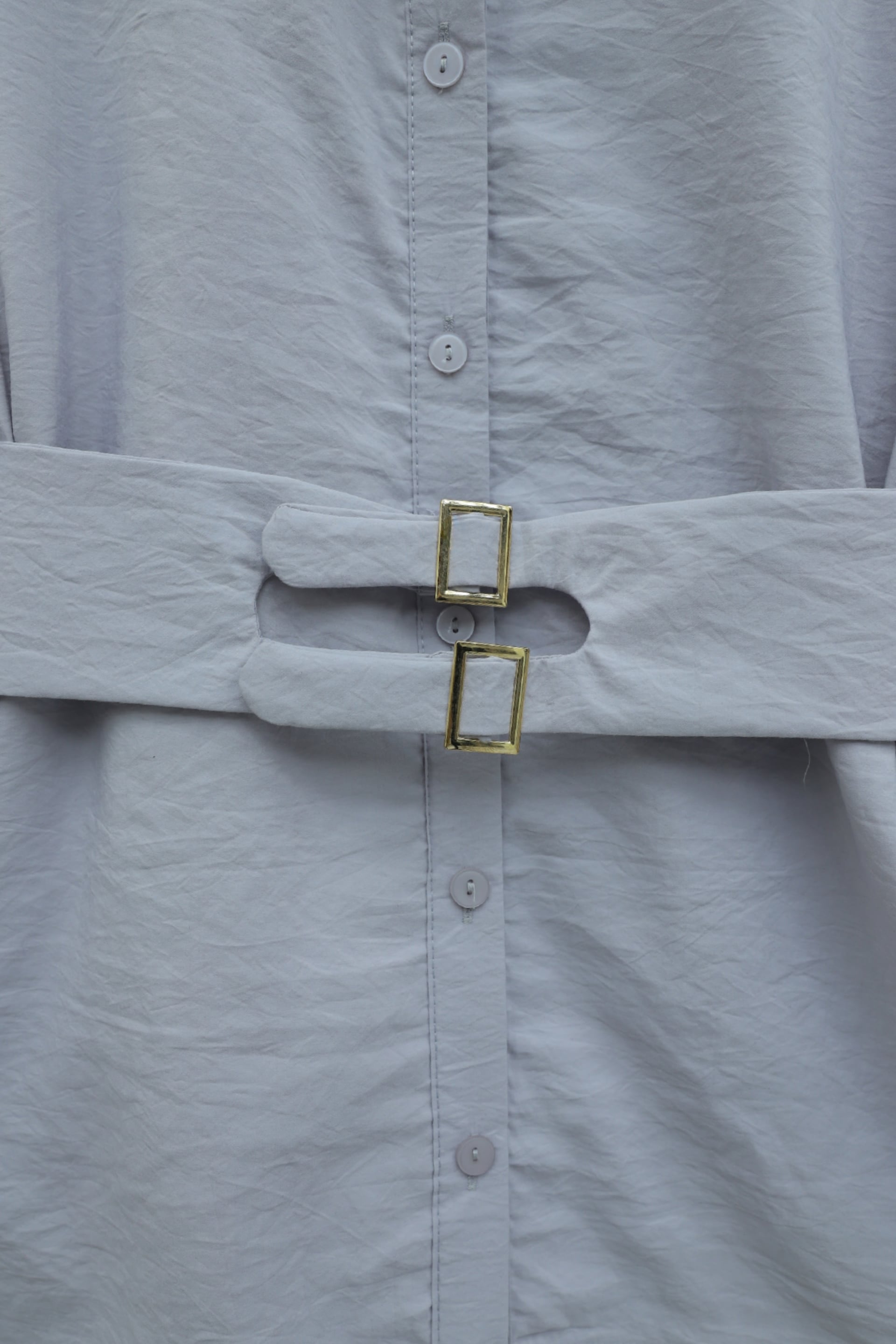 Double Buckle Elastic Belted Front Button Cupra Shirt - Light Grey - Podyumplus - by Peralane - photo 6