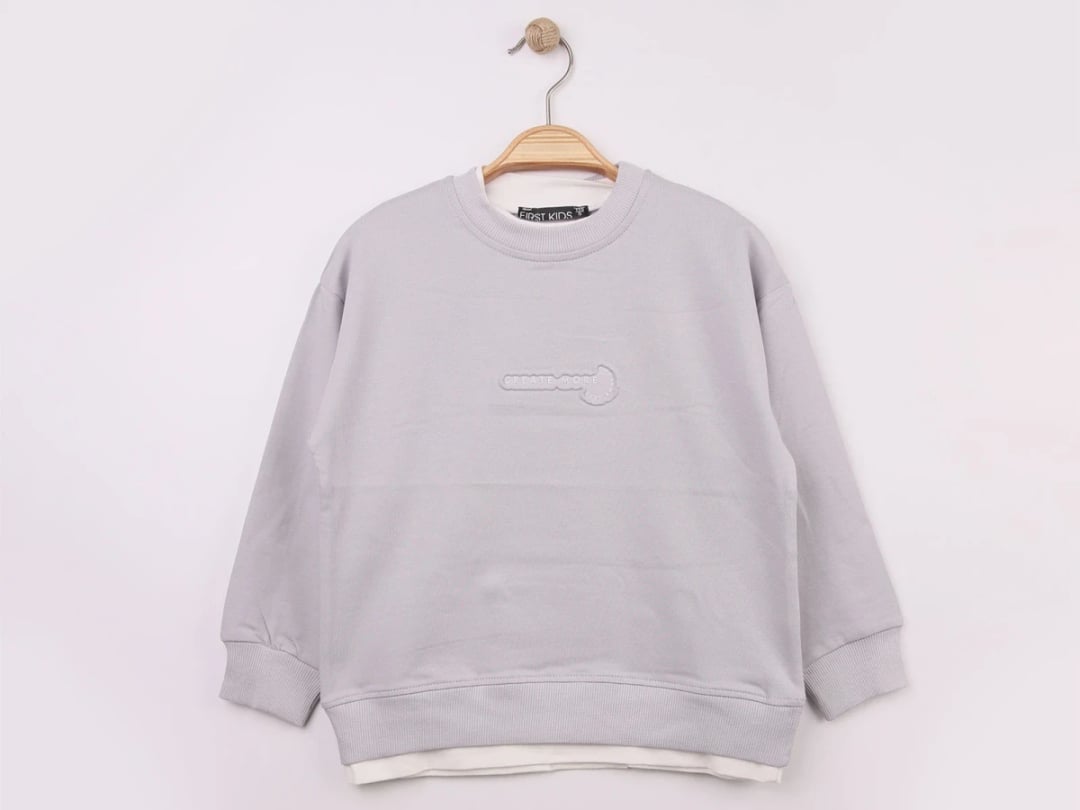 Boys' Printed Sweatshirt with Layered Hem (Grey) - First Kids - by Peralane