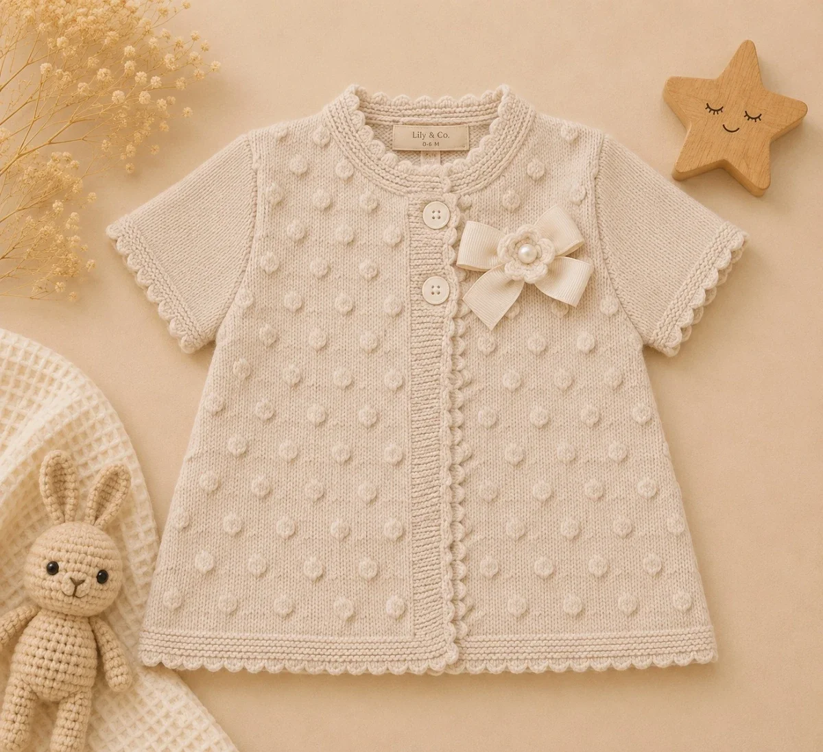Knitted Baby Cardigan with Bow - 1177 - Has Bereket - by Peralane