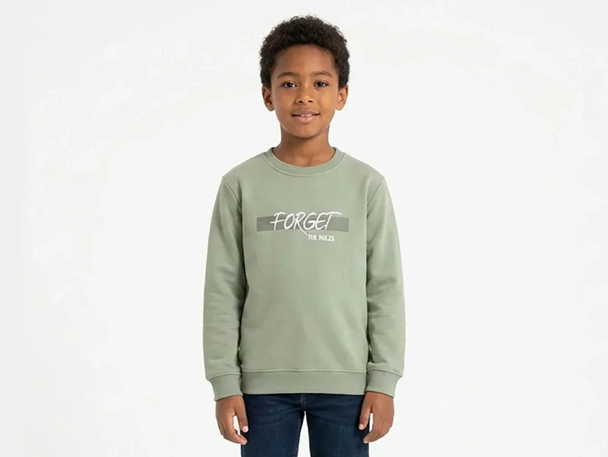 Boys' Sage Green Crew Neck Sweatshirt with 'Forget the Rules' Print - Tanem Kids - by Peralane