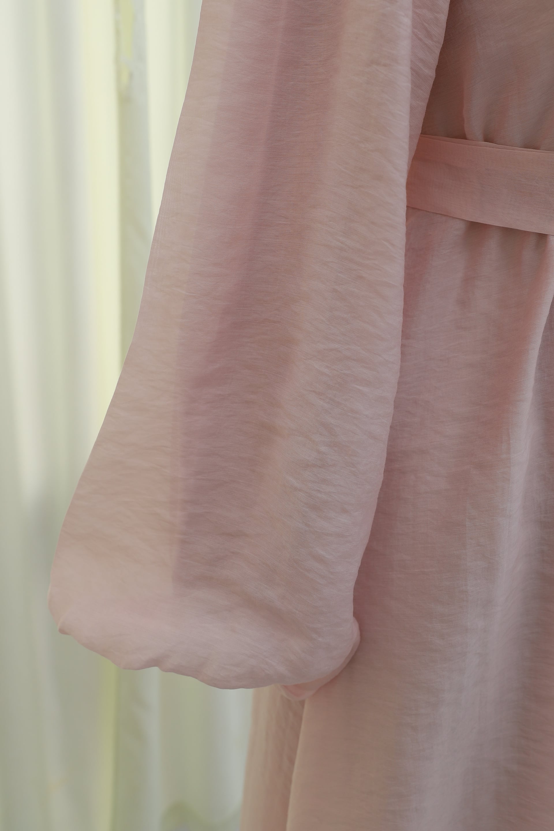 Brooch Detail Belted Lined Balloon Sleeve Tulle Voile Dress - Powder - Podyumplus - by Peralane - photo 6