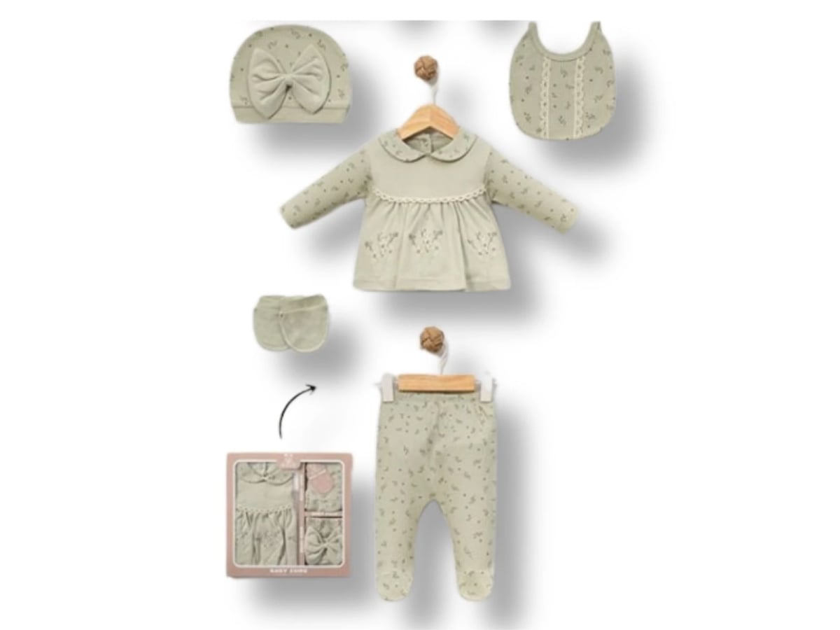 Green Floral Embroidered Girl Baby Hospital Exit 5-Piece Set - Baby Zuhu - by Peralane