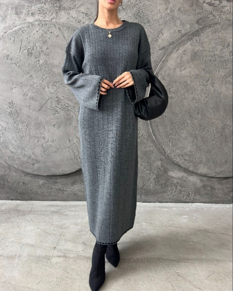 Ribbed Long Knit Dress - Grey - Podyumplus - by Peralane - photo 5