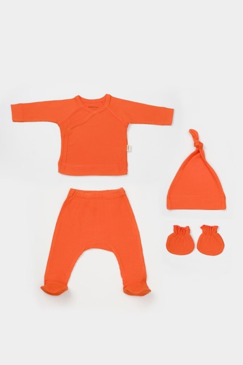 Baby Boys' or Girls' Knit Baby Set with Hat and Mittens - Orange - Babycosy - by Peralane