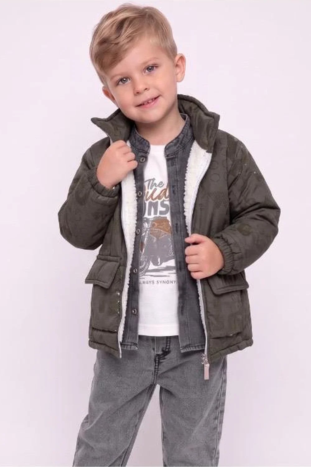 Boys' 3-Piece Jacket Set with Camouflage Print - Anthracite - Has Bereket - by Peralane