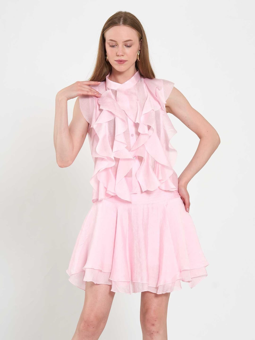 Sleeveless Pink Blouse with Ruffle Front - Lefon - by Peralane - photo 3