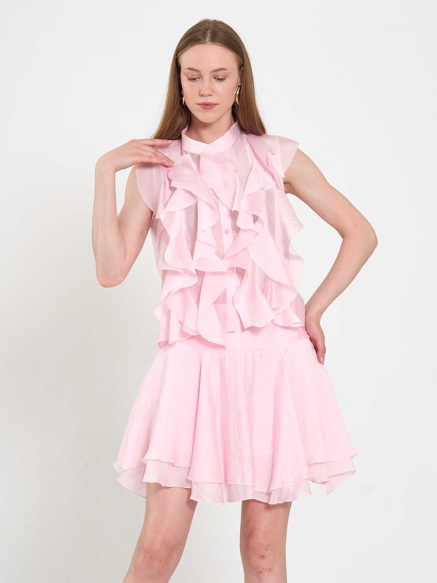 Sleeveless Pink Blouse with Ruffle Front - Lefon - by Peralane - photo 3