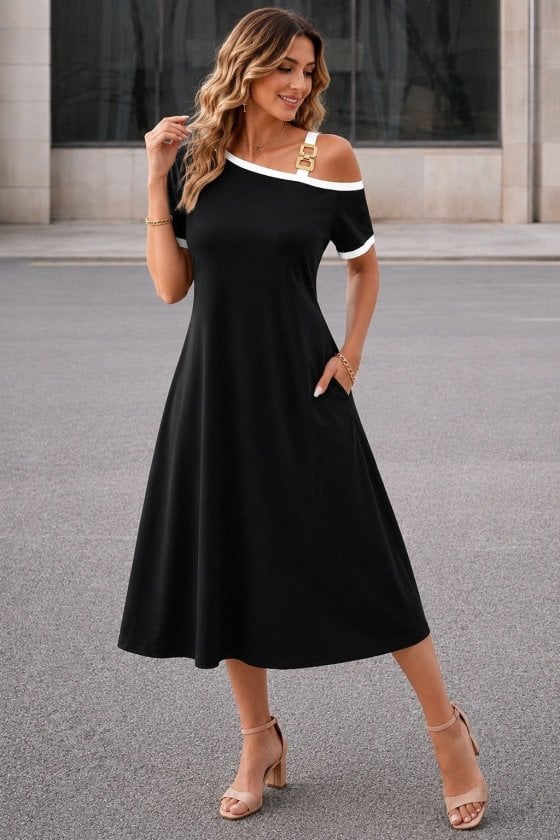 Women's Short-Sleeve One-Shoulder Midi Viscose Dress - Janes - by Peralane - photo 2