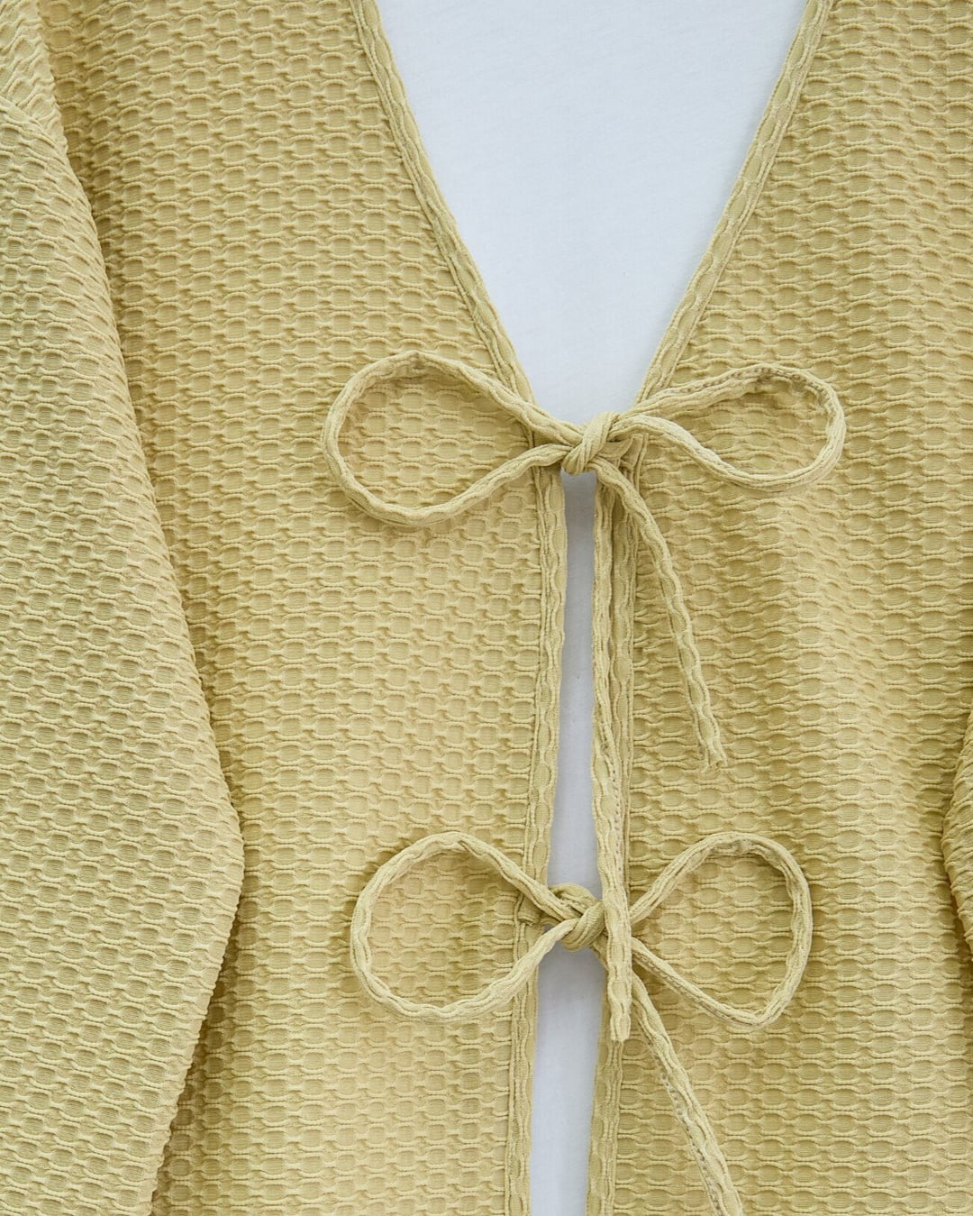 Double Tie-Front Honeycomb Pattern Kimono Cardigan - Mustard Yellow - Podyumplus - by Peralane - photo 8