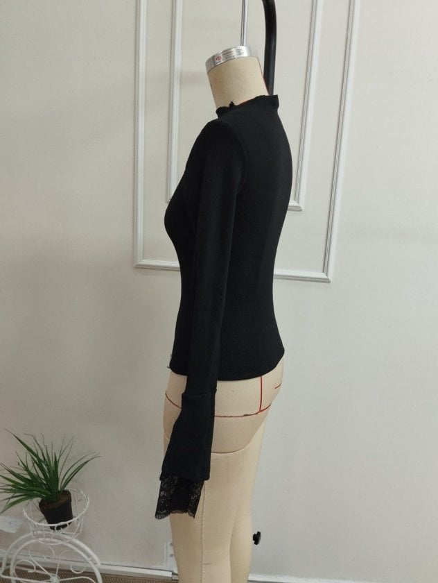 Women's Long Sleeve Half Turtleneck Blouse with Lace Detailed Sleeves - Black, Pack of 6 - Janes - by Peralane - photo 5