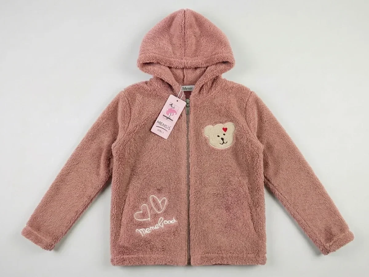 Girls' Hooded Welsoft Plush Cardigan with Bear Embroidery - Mensis - by Peralane