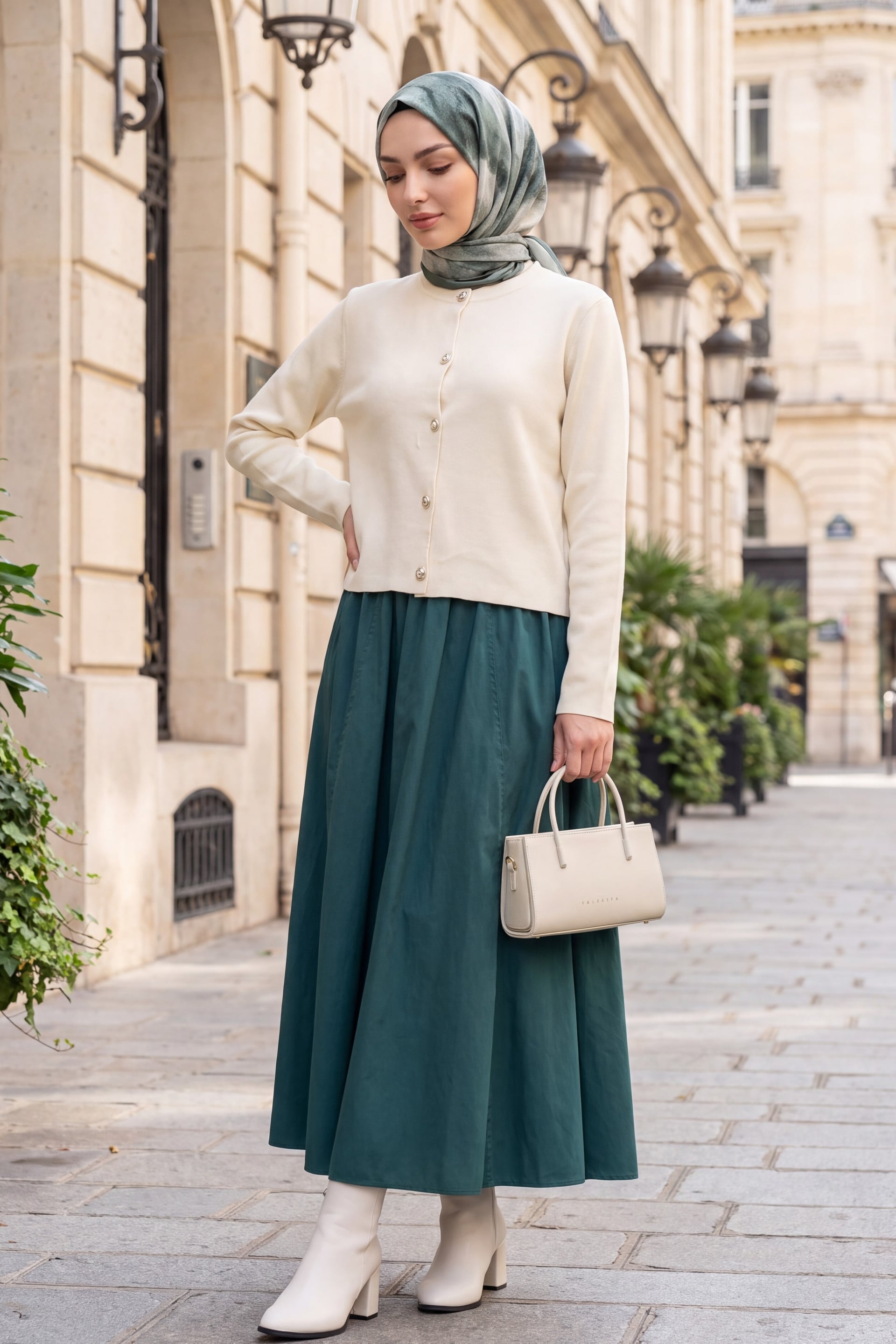 Cream Buttoned Round Neck Knit Cardigan - Podyumplus - by Peralane - photo 4
