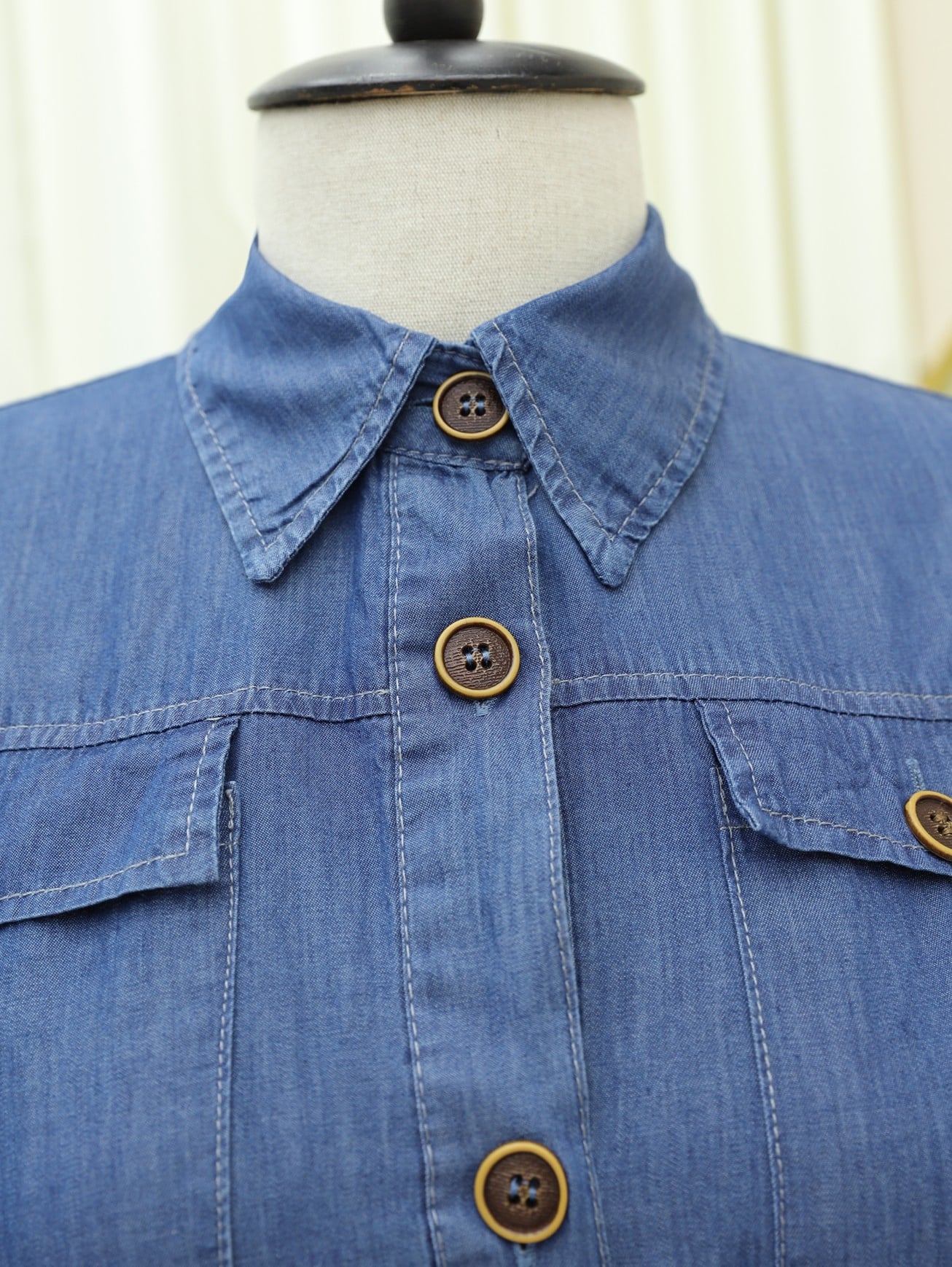 Blue Denim Dress with Elastic Cuffs and Full Button Front - Podyumplus - by Peralane - photo 5