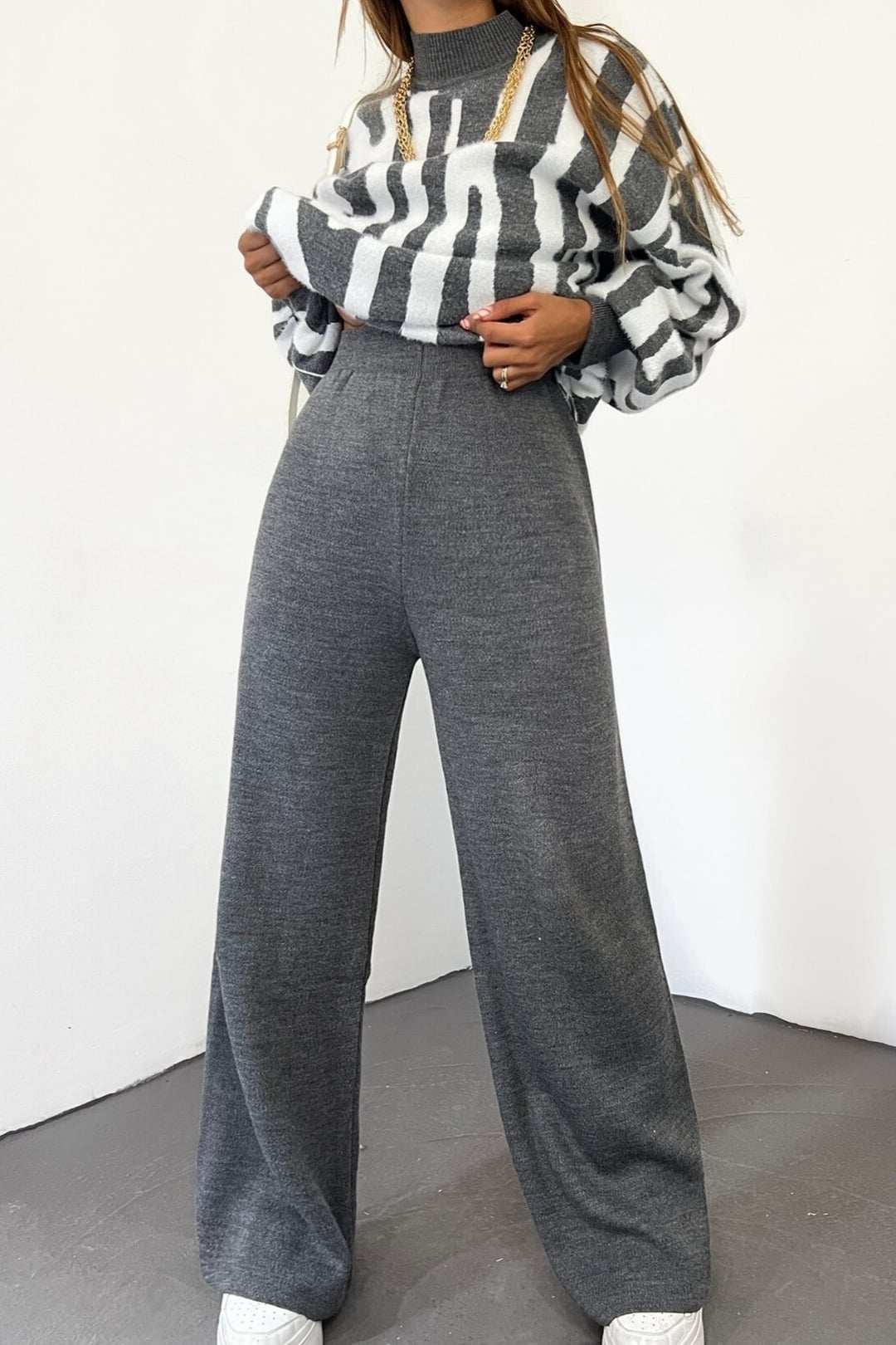 Relaxed Fit Knit Lounge Trousers - Dark Grey - Podyumplus - by Peralane - photo 4