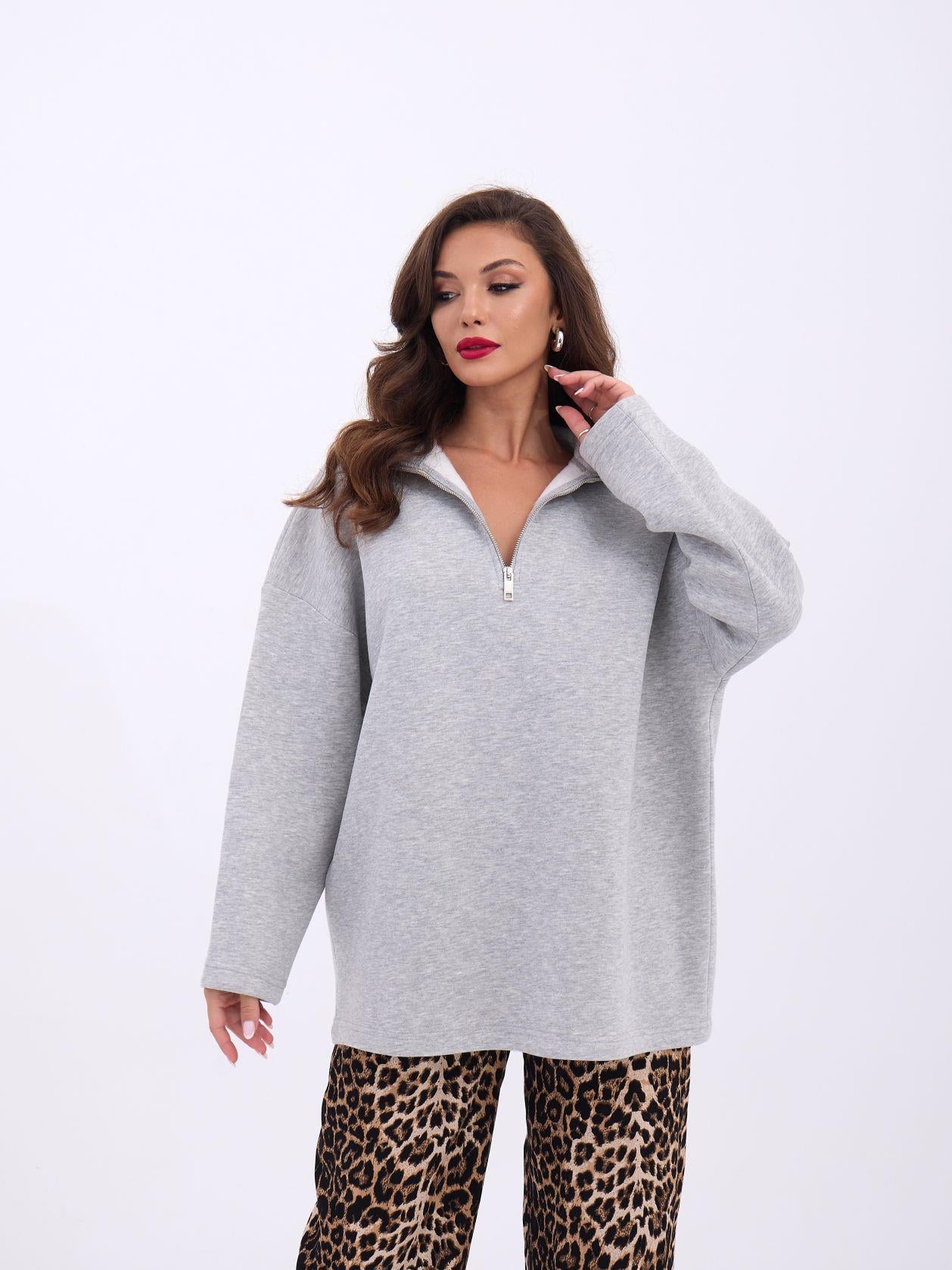 Grey Quarter-Zip Fleece Sweatshirt for Women - Fame - by Peralane - photo 2