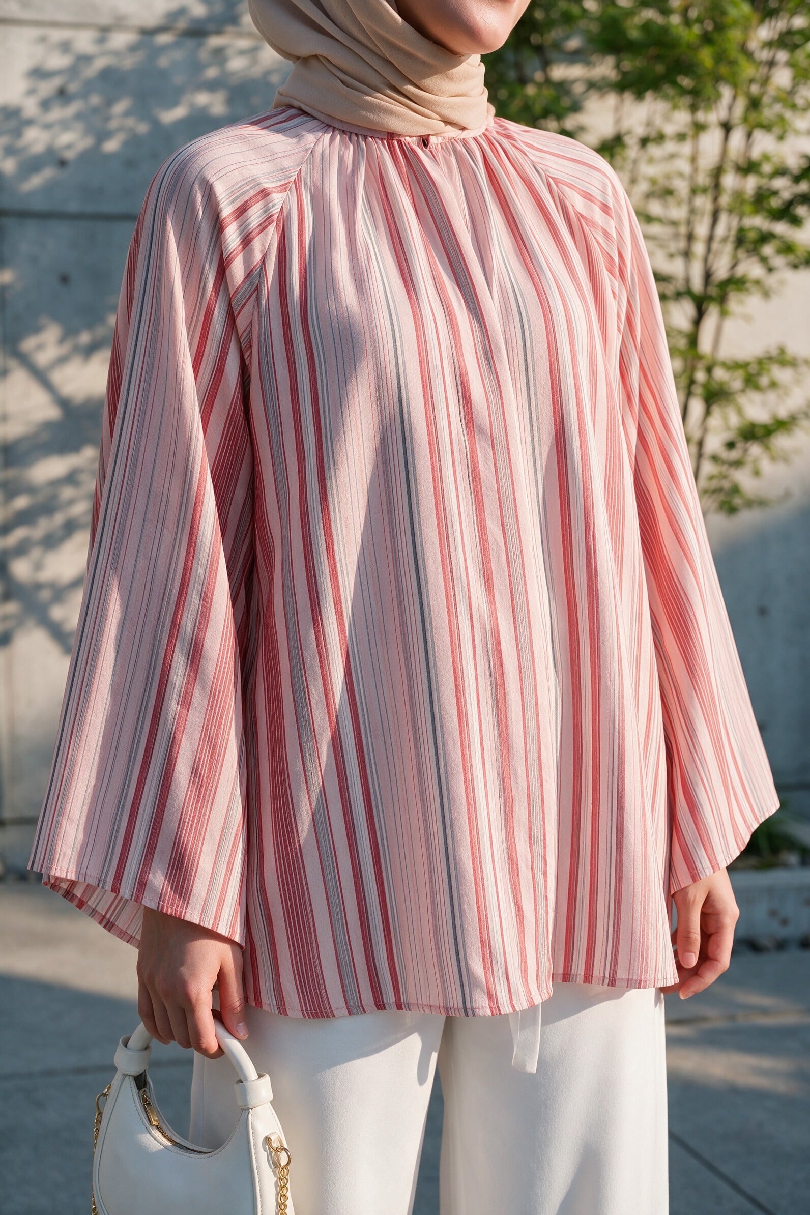 Striped Lined Oversize Voile Tunic - Dusty Rose - Podyumplus - by Peralane - photo 7