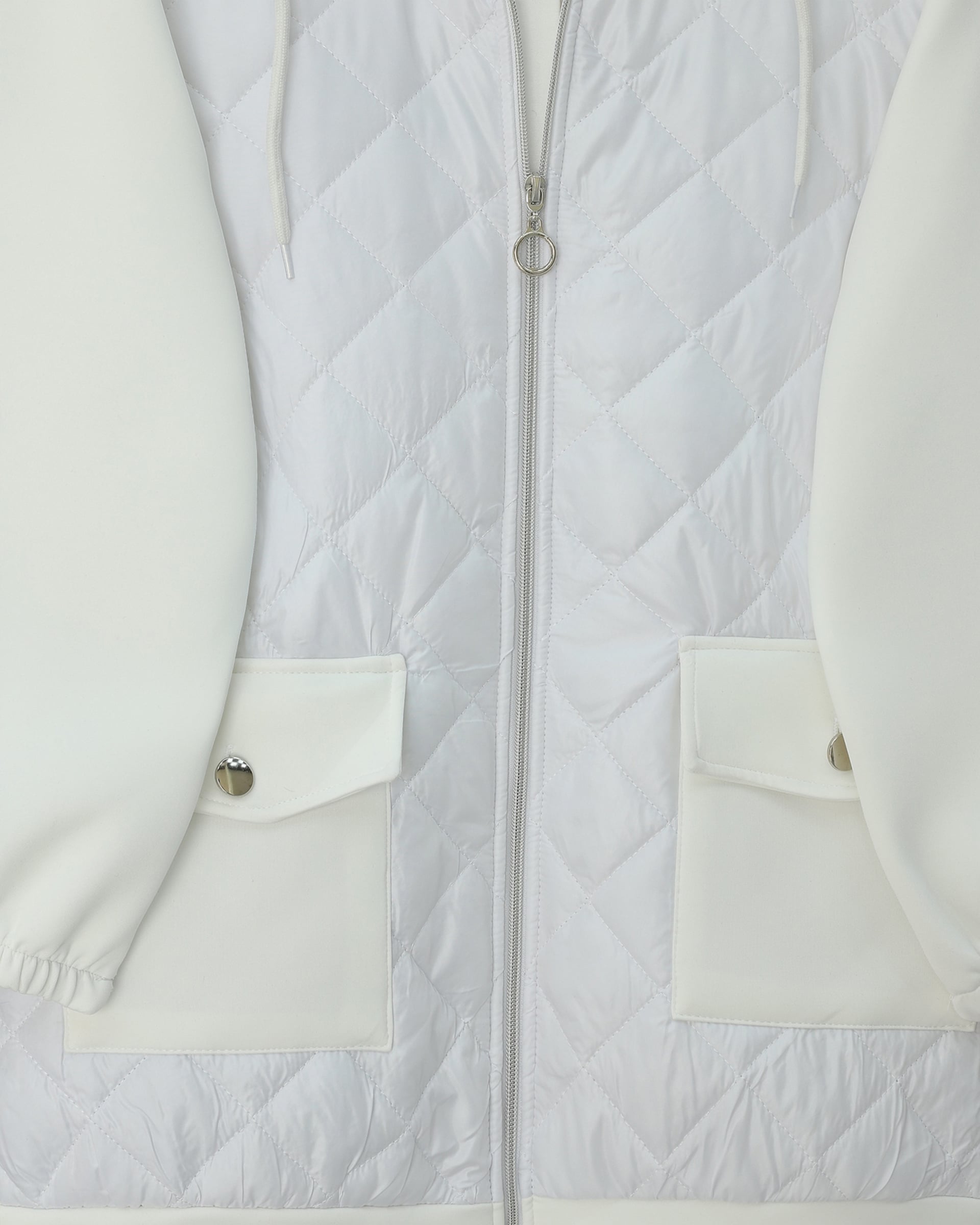 White Quilted Hooded Scuba Sweatshirt with Pockets - Podyumplus - by Peralane - photo 4