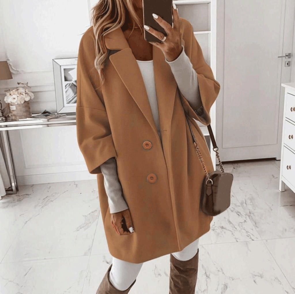 Camel Wool Blend Single-Breasted Coat - My Bee - by Peralane