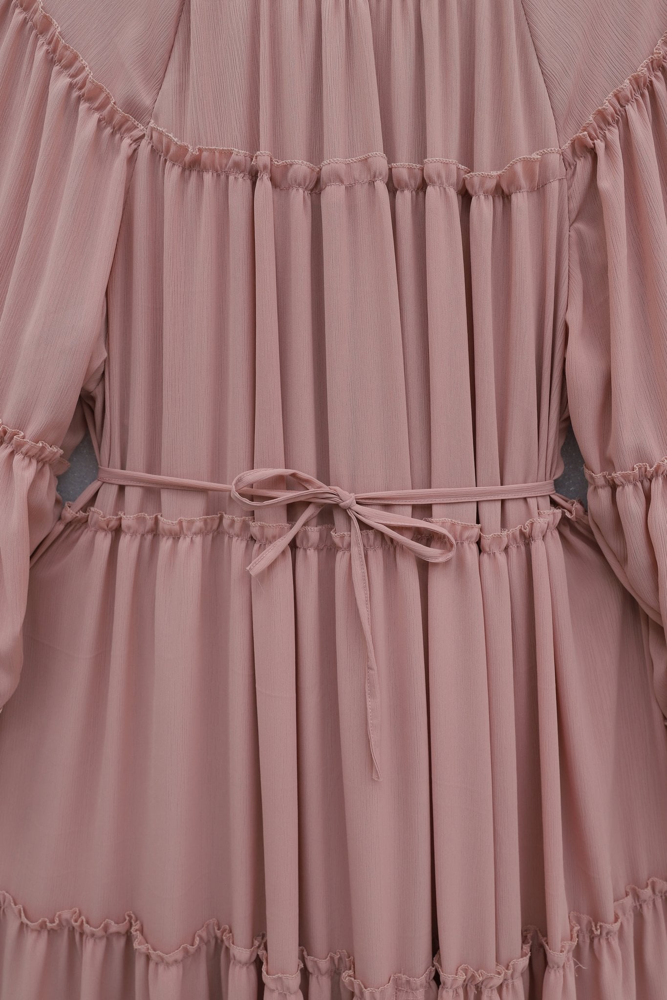 Round Neck Balloon Sleeve Tiered Lined Chiffon Dress - Dusty Rose - Podyumplus - by Peralane - photo 4
