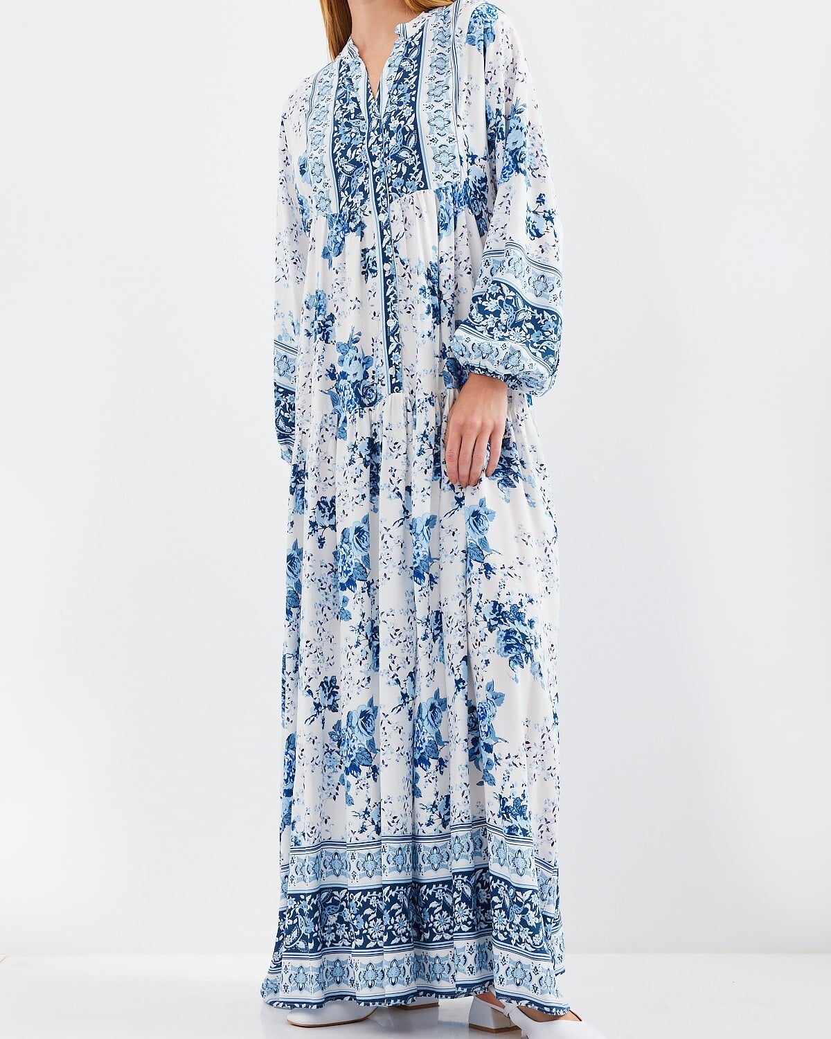 Women's Blue and White Viscose Modest Dress 2423 - Bigdart - by Peralane - photo 3