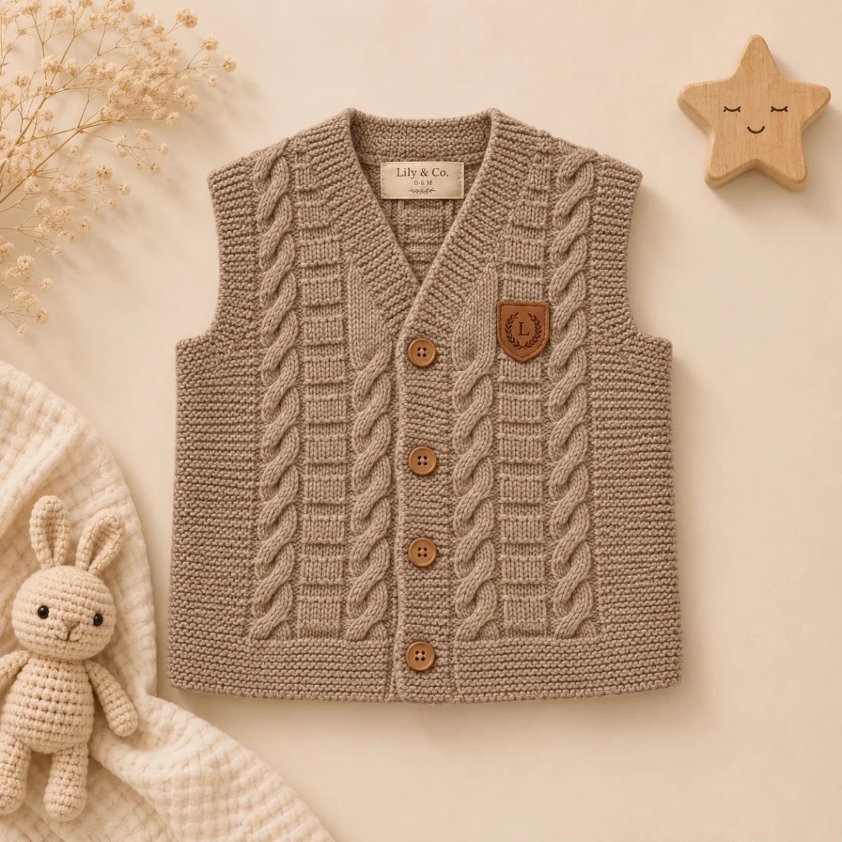 Knitted Baby Vest 0-6 Months - Brown - Has Bereket - by Peralane