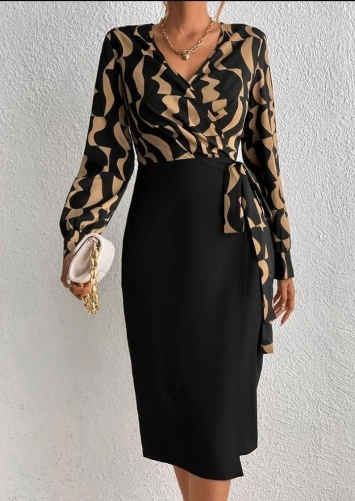 Women's Long Sleeve Wrap Dress with Digital Print and Bow Detail - Janes - by Peralane - photo 11