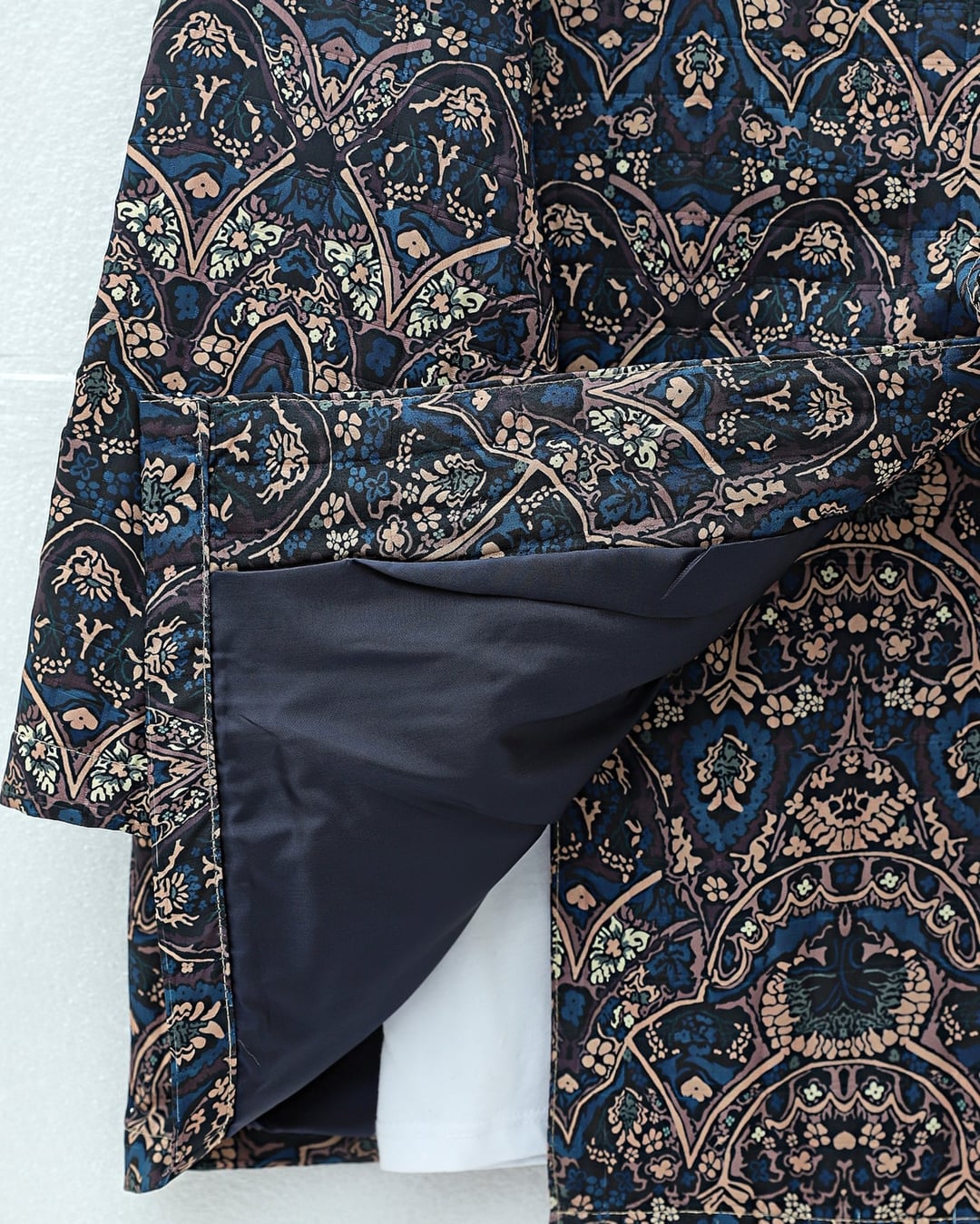 Navy Blue Patterned Belted Pocket Quilted Kimono - Podyumplus - by Peralane - photo 5