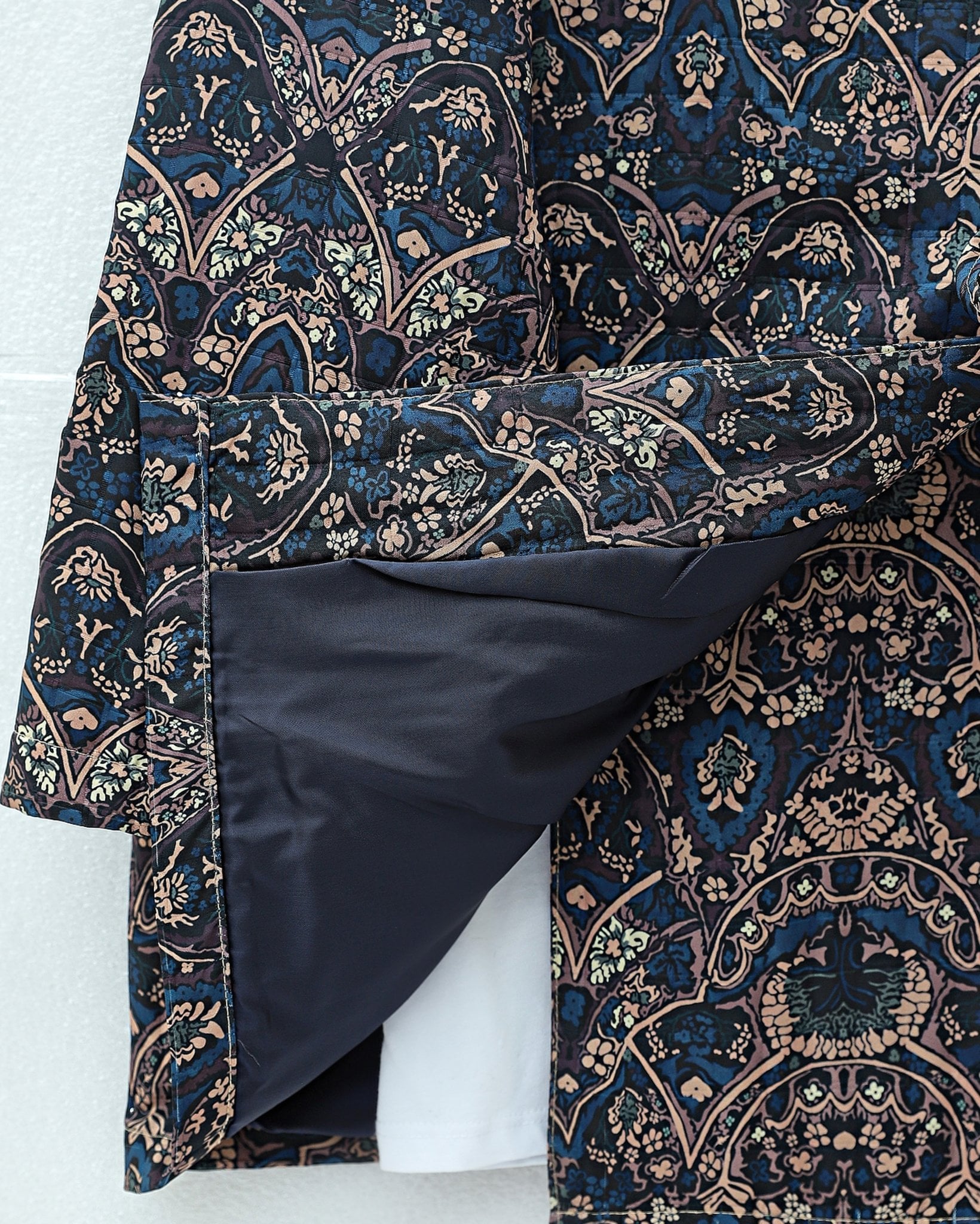 Navy Blue Patterned Belted Pocket Quilted Kimono - Podyumplus - by Peralane - photo 5