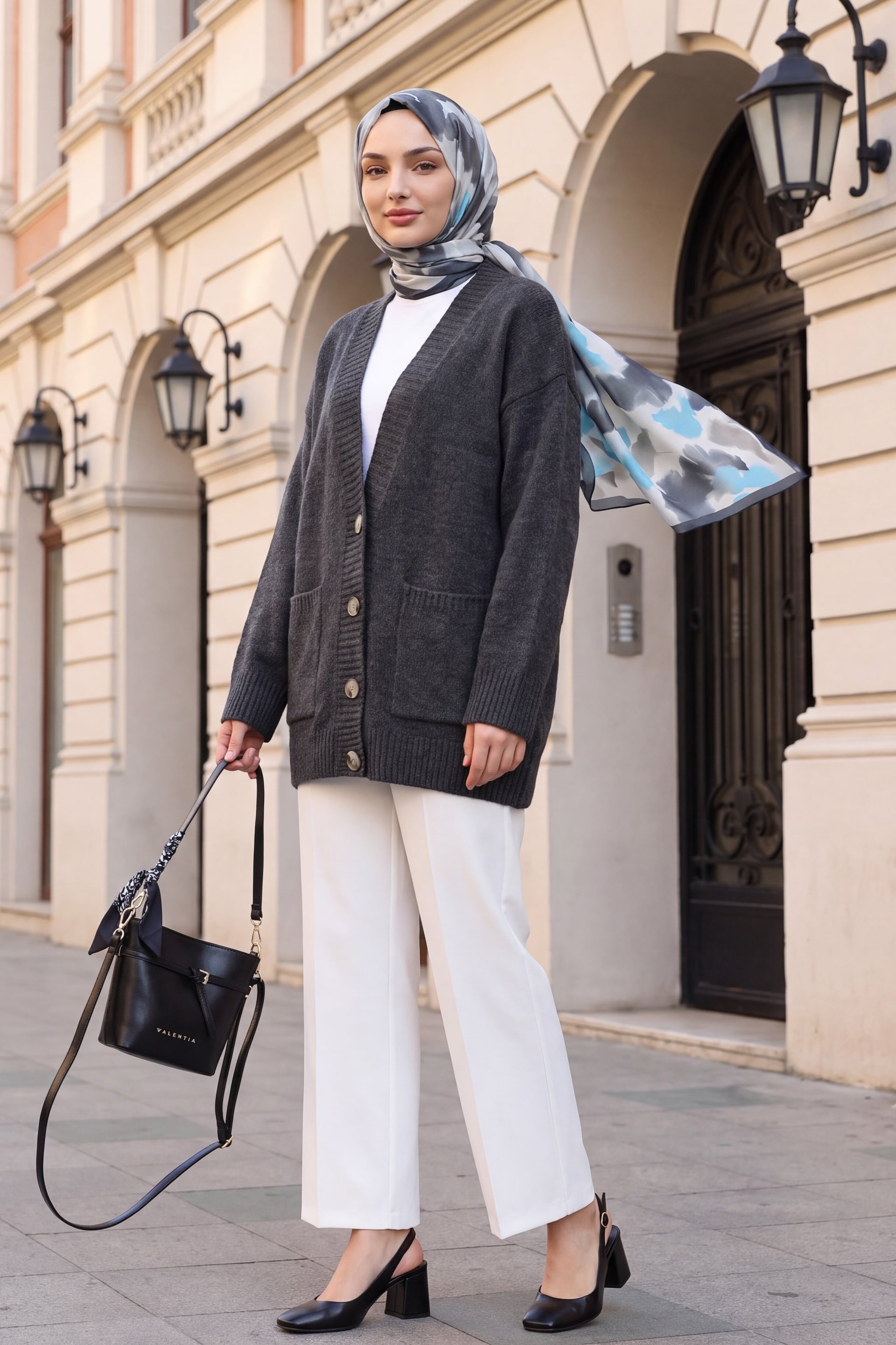 Buttoned Double-Pocket Oversized Knit Cardigan - Smoke - Podyumplus - by Peralane - photo 4
