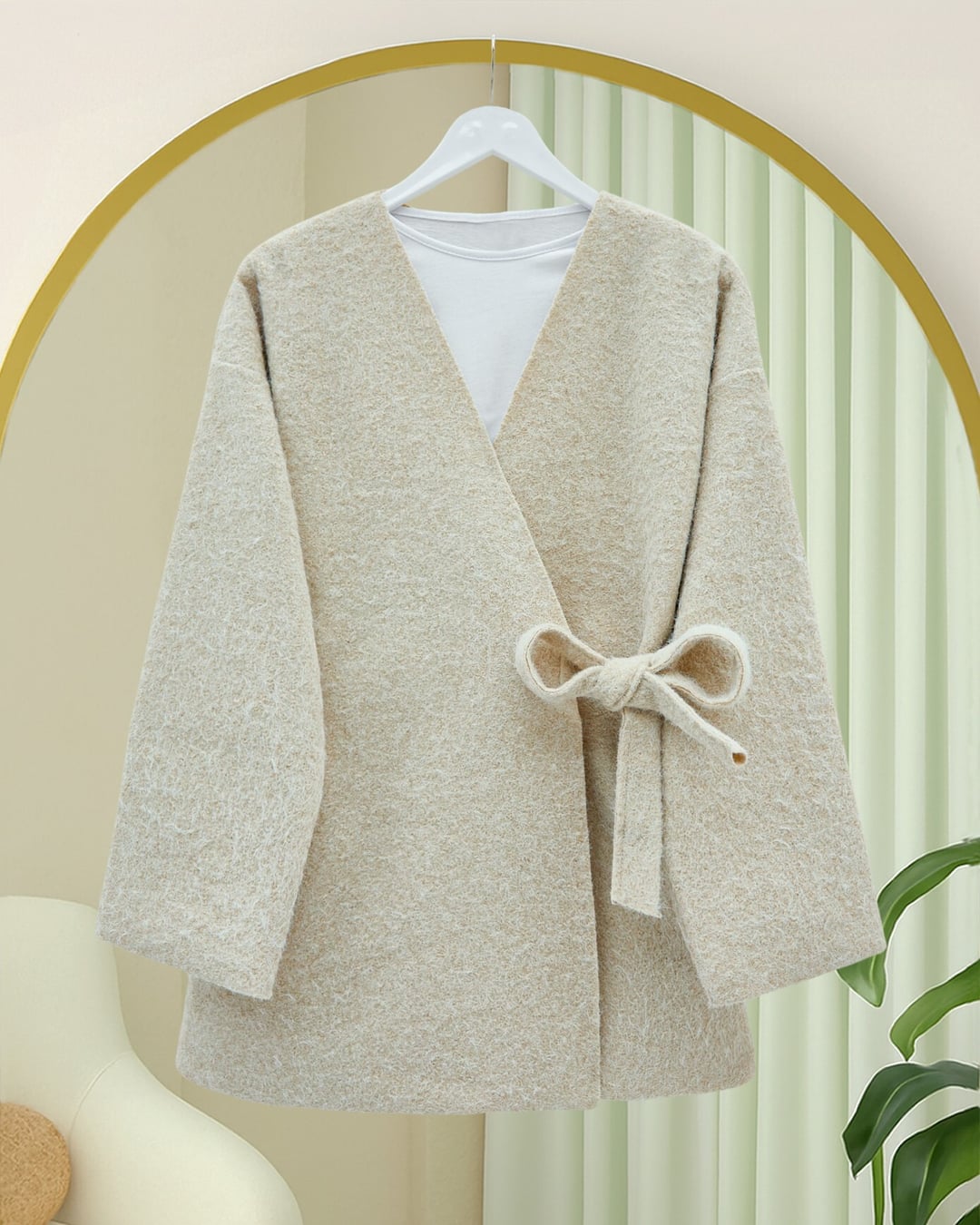 Side-Tie Tasseled Kimono - Beige - Podyumplus - by Peralane - photo 2