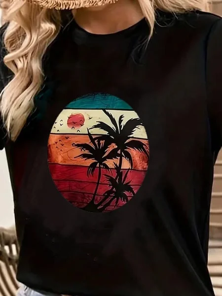 Women's Short-Sleeve Palm Print Viscose T-Shirt - Janes - by Peralane - photo 2