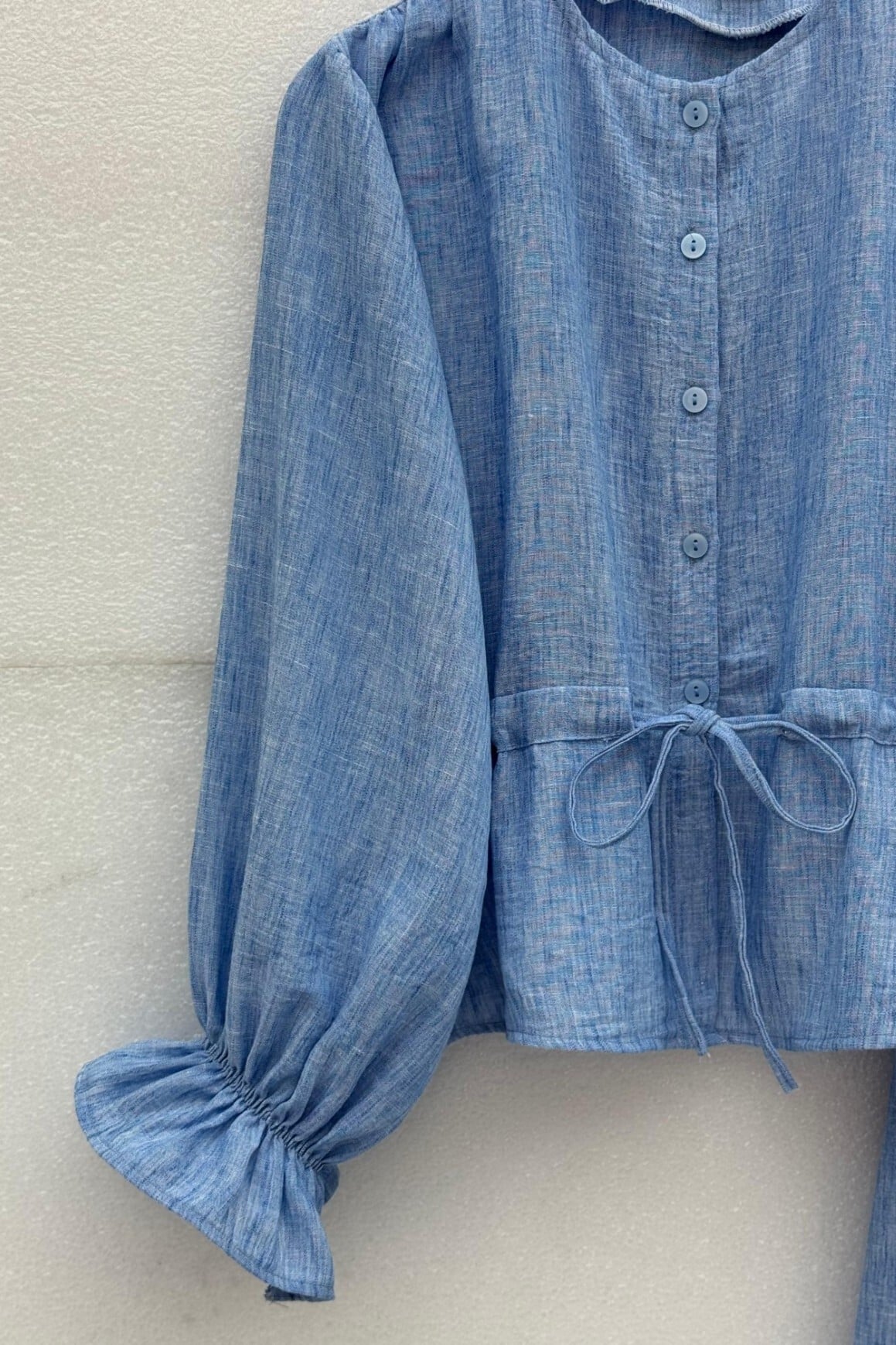 Blue Linen-Look Button-Front Drawstring Co-ord Set - Podyumplus - by Peralane - photo 8