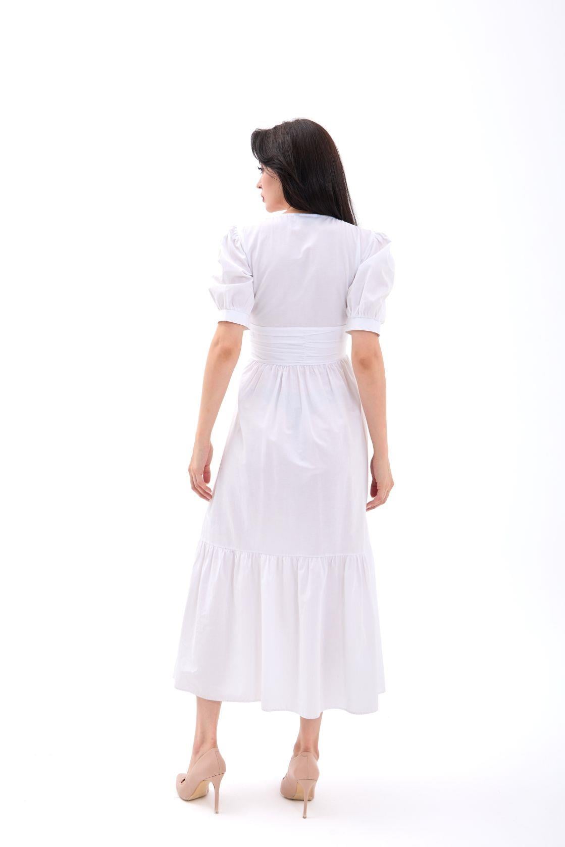 White Tiered Midi Dress with Puff Sleeves - Fame - by Peralane - photo 4
